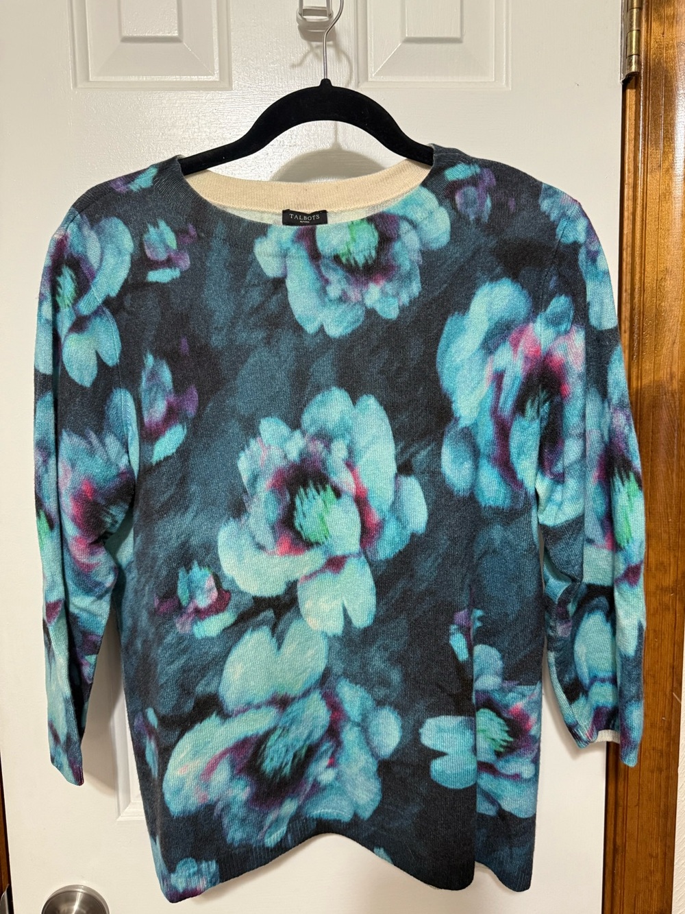 Talbots Petite Audrey Cashmere Sweater Water Lily Floral Print|Size XL